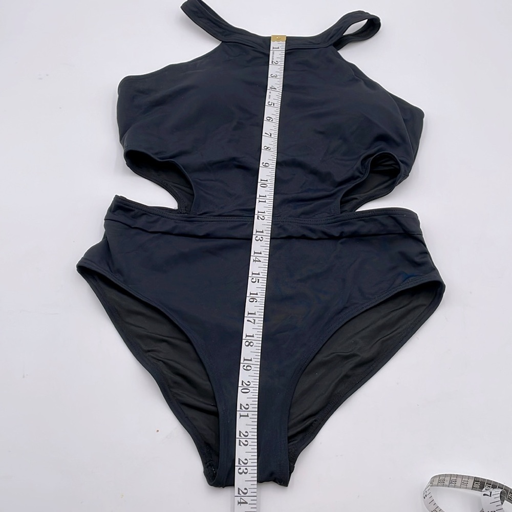Holipick Black One-Piece Monokini Swimsuit High Neck Cutout Snap/Hook Closure - Picture 12 of 17